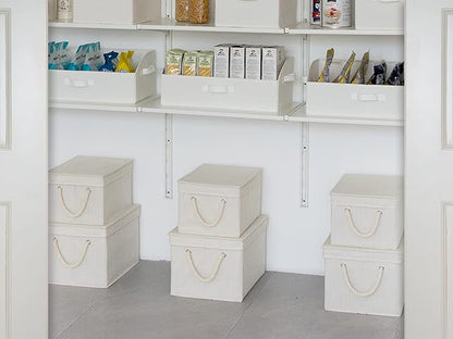 StorageWorks Storage Bins with Lids, Decorative Storage Boxes with Lid and Soft Rope Handles, Foldable Storage Baskets for Closet, Shelves, Stackable, Ivory and White, Jumbo, 3-Pack