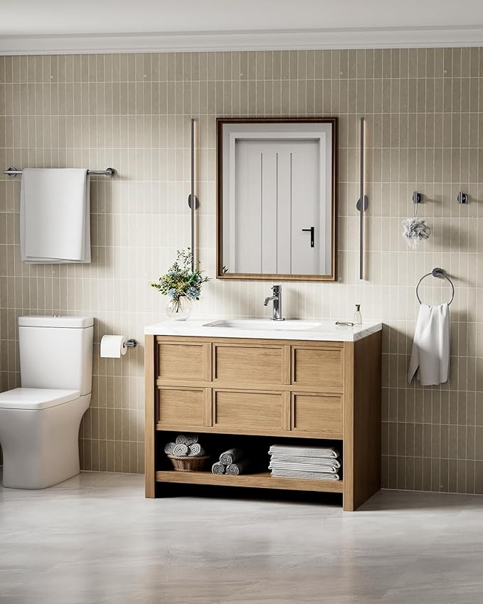 Chrome Bathroom Accessories Set, SUS304 Stainless Steel 5 Pieces Bathroom Hardware Set, 26 Inch Bath Towel Bar Set, 2 Towel Hooks, Toilet Paper Holder, Towel Racks for Bathroom Wall Mounted