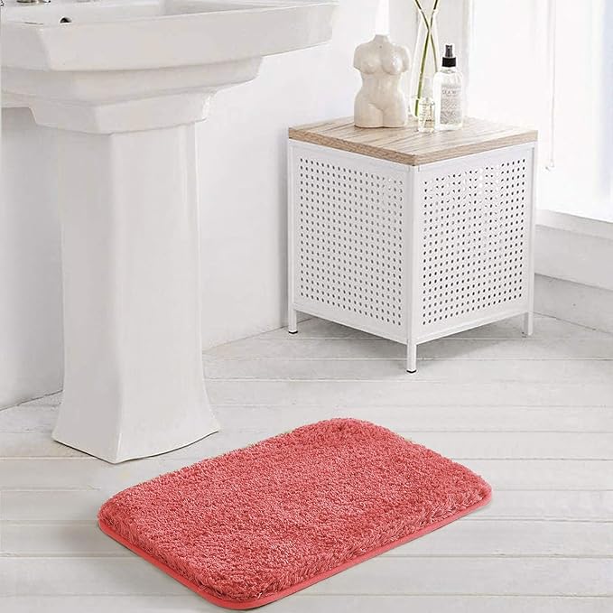Suchtale Non Slip Bath Mats - Soft Microfiber Shaggy Bath Mat, Machine Washable, Thick Plush, Absorbent, 16 x 24 Living Coral