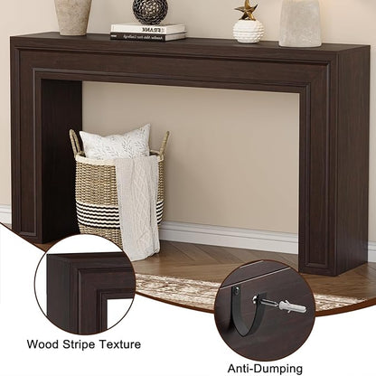 Rresyet 55 Inch Long Console Table, Sofa Table Behind Sofa, Wooden Entryway Table, Farmhouse Entryway Table for Entry, Hallway, Living Room (Cherry)