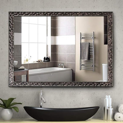 Bathroom Wall Mirror, Decorate Bathroom Mirrors for Wall, Rectangle Modern Bathroom Wall Mounted Mirror Vertical or Horizontal Hanging for Living Room (Black 24“ X 40")