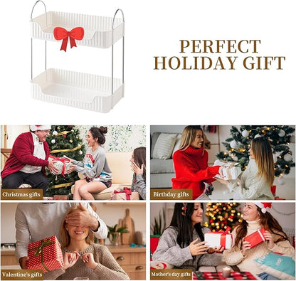 Bathroom Counter Organizer Countertop Storage, Cosmetics Skincare Shelf Organizer, Makeup Organizer Perfume for Dresser Vanity Tray, Spice Rack Organizer for Kitchen(2 Tier-Cream white)