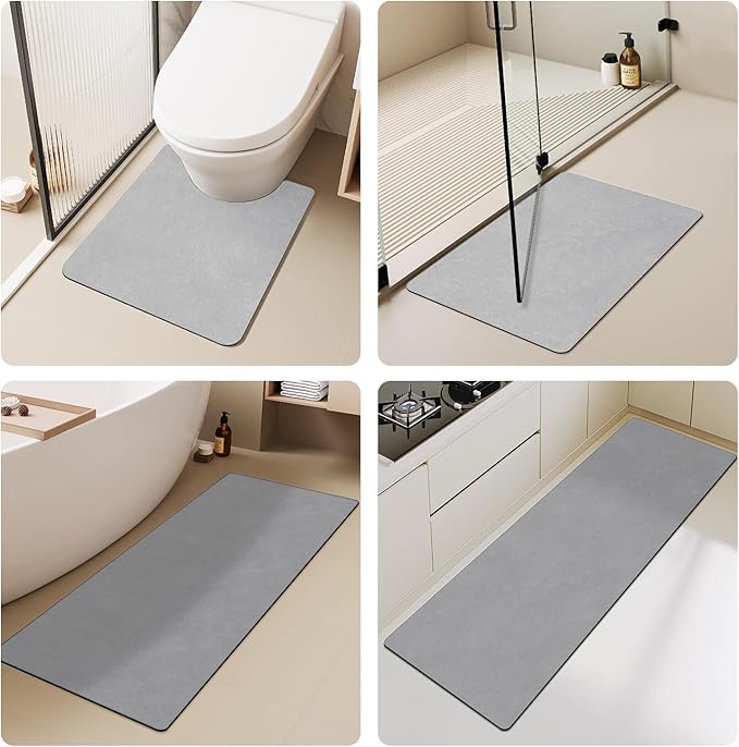 Bath Mat, Bathroom Rugs Non Slip Washable Thin Absorbent Quick Dry Bath Mat Fits Under Door Bathroom Floor Mat Perfect for Bath, Shower, or Sink 20"x48" Light Grey