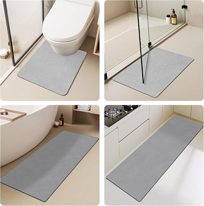 Toilet Rug, Thin Toilet Rugs U Shaped Washable Non Slip Absorbent Quick Dry Low Pile Toilet Mat, 20"x24" U Shape Light Grey