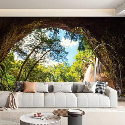 FENDROM Green Misty Forest Tapestry Wall Hanging Nature Mountain Cave Landscape Tapestry Waterfall River Tapestries for Bedroom Living Room Dorm Decor