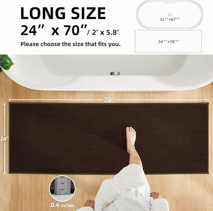 Bathroom Runner Rug, Brown 24"x70", Low Pile, Non Slip, Quick Dry, Washable