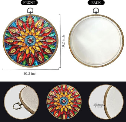 Colorful Geometric Mandala Framed Round Wall Decor Canvas Wall Art Hanging Prints Artwork for Home Office Kitchen Nursery Bedroom Living Room Porch Garden Birthday Decorations 10.2X10.2 Inch