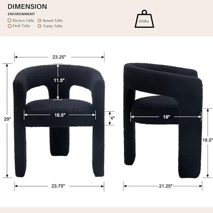 Black Sherpa Dining Chairs Set of 2, Modern Barrel Dining Room Chairs Upholstered Faux Fur Accent Chair with Arms and Round Back for Living Room Kitchen Armchair No Assembly Needed