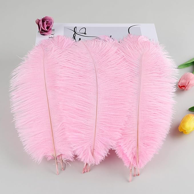 THARAHT Pink Ostrich Feathers 24pcs Natural Bulk 10-12Inch 25cm-30cm for Crafts Wedding Party Centerpieces Easter Gatsbi and Home Decoration Feathers