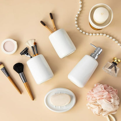 vancasso White Bathroom Accessories Set, Ceramic Soap Dispenser and Toothbrush Holder Sets, Stoneware 4 Pcs Bathroom Sink Set for Modern Home Decor