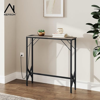 31.5‘’ Console Table, Skinny Entryway Table with Fast-Charging Station, Narrow Long Sofa Table, Behind Slim Couch Table for Entrance, Hallway, Living Room Decor ST-GY80-1