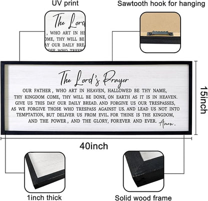 Our Father Prayer Bible Verse Framed Wall Art, 40''×15'' Rustic Religious Christian Lords Prayer Sign for God Jesus Christ Prayer, Horizontal Holy Inspirational Catholic Scripture Decor