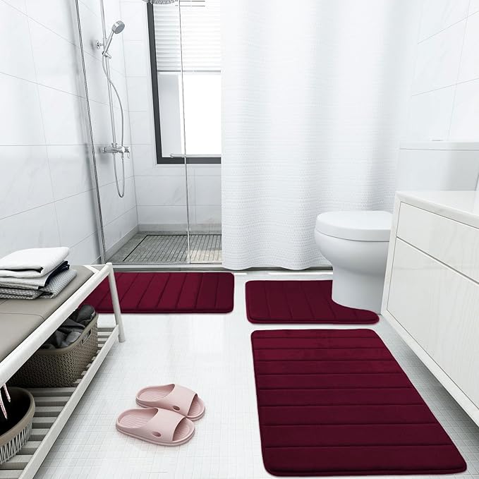 Buganda Memory Foam Bath Mat, 60" x 24", Ultra Soft and Non-Slip Bathroom Rugs, Water Absorbent and Machine Washable Bath Rug Runner for Bathroom, Shower, and Tub, Burgundy