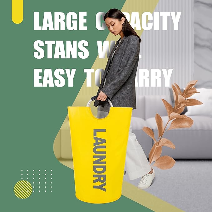 Caroeas 95L Pro Large Laundry Basket (13 Colors), Waterproof Laundry Hamper, Laundry Bag with Padded Handles, Clothes Hamper Stands Up Well, Collapsible Laundry Basket Easy Storage(Yellow)
