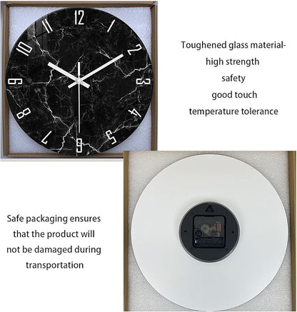 Big Wall Clock for Living Room Decor Marble Glass Wall Clock Battery Operated 16 Inch Black Wall Clocks Non Ticking