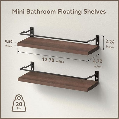 RICHER HOUSE Floating Shelves, Small Wall Shelf for Bathroom Decor, Rustic Wall Mounted Wood Shelves Set of 2, Bathroom Organizer Over Toilet Storage, Kitchen Shelf - Rustic Brown