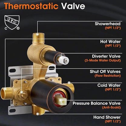 Rainfall Shower System 9 inch Antique Bathroom Luxury Rain Mixer Shower Combo Set with Vintage Handheld Shower Wall Mounted Shower Faucet Set Rough-in Valve and Trim Included Oil Rubbed Bronze