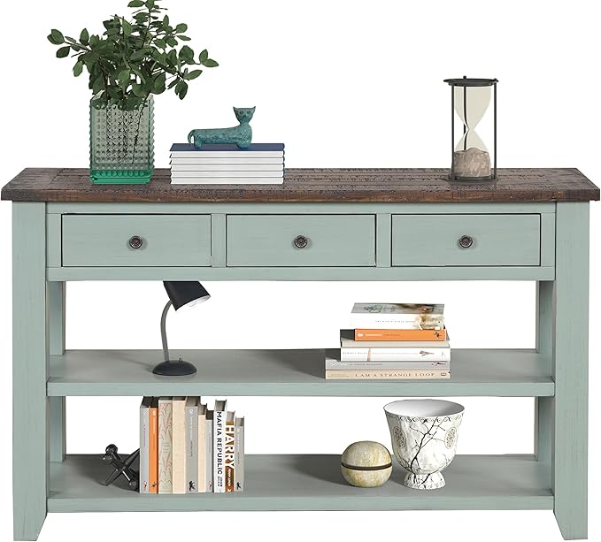 Solid Wood Console Table Sofa Table with Storage Drawers and Bottom Shelf Entryway Table for Entry Hallway Foyer Sofa Couch Table,Fully Assembled (48.8" Green)
