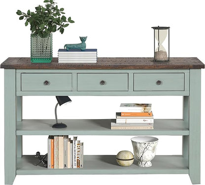 Solid Wood Console Table Sofa Table with Storage Drawers and Bottom Shelf Entryway Table for Entry Hallway Foyer Sofa Couch Table,Fully Assembled (48.8" Green)
