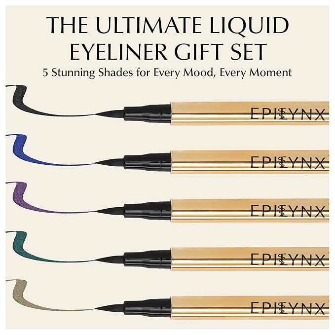 Waterproof Eyeliner - Smudge-Proof Liquid Eyeliner Pen with Precision Tip for Smooth, Long-Lasting Application - Vegan, Hypoallergenic & Gluten-Free Eye Liner - 5 Shades 2mL each Gift Set