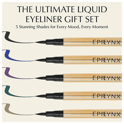 Waterproof Eyeliner - Smudge-Proof Liquid Eyeliner Pen with Precision Tip for Smooth, Long-Lasting Application - Vegan, Hypoallergenic & Gluten-Free Eye Liner - 5 Shades 2mL each Gift Set