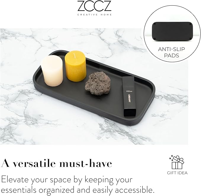 ZCCZ Black Matte Bathroom Accessories Set 6 Pieces - Toothbrush Holder, Lotion Dispenser, Qtip Container, Vanity Tray, Tumbler - Countertop Organizer for Bathrooms - Elegant and Functional Décor Set