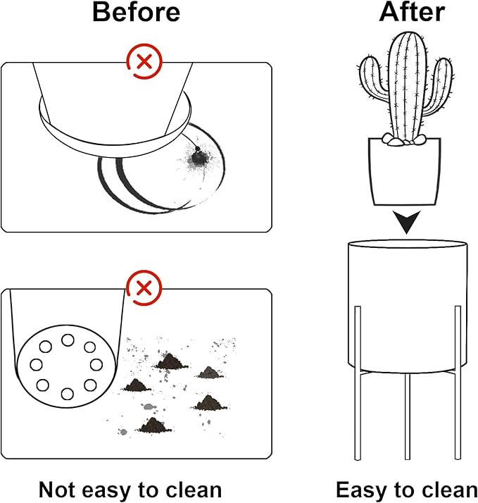 ARNIS Modern Plant Pots, Set of 2 Round Large Planters with Stand, Large Size Metal Pots with Drainage Holes for Living Room, Office, Garden or Balcony, 10.5 &12.25 Inch, White & Gold