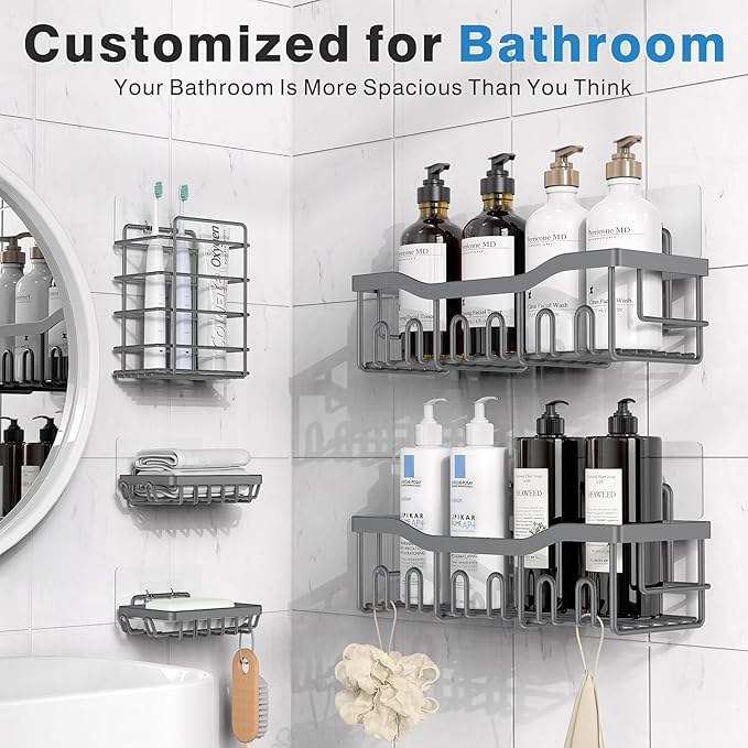 5-Pack Rustproof Stainless Steel Shower Caddy – No Drill Adhesive Bathroom Organizer with Large Capacity, Spacious Shower Shelves for Inside Shower, Kitchen & Home Decor Storage-XL Size