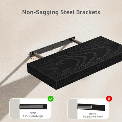 QEEIG Bathroom Floating Shelves Over Toilet - Wall Mounted Shelf Toilet Paper Storage Farmhouse 16 inch Set of 3, Black (027-40B3)