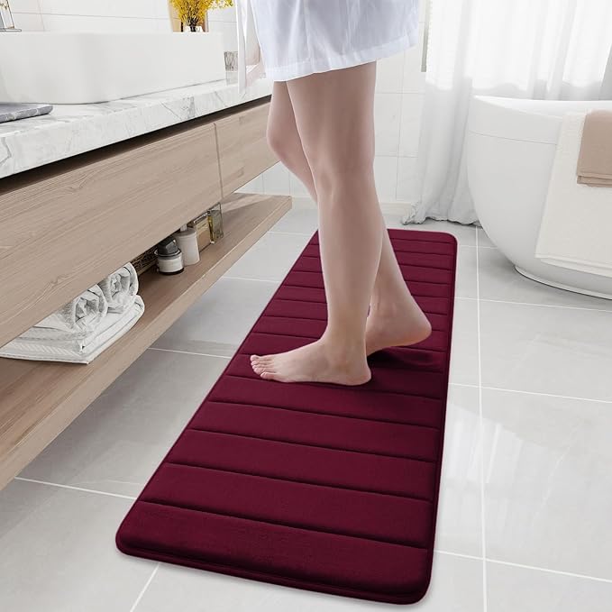 Buganda Memory Foam Bath Mat, 59" x 17", Ultra Soft and Non-Slip Bathroom Rugs, Water Absorbent and Machine Washable Bath Rug Runner for Bathroom, Shower, and Tub, Burgundy