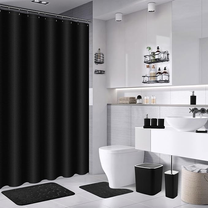 30PC Bathroom Accessories Set - Gorgeous Black Bathroom Set, Bathroom Accessory Set, Black Shower Curtain Set with Bathroom Storage