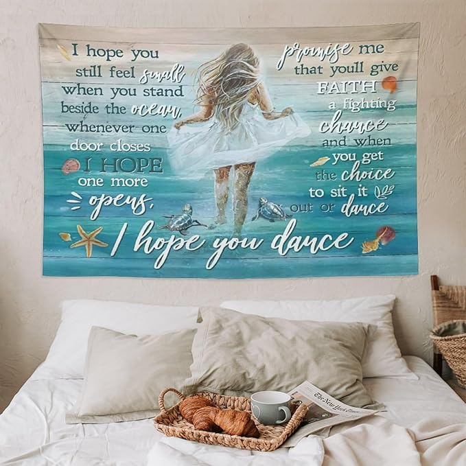 Coastal Beach Tapestry I Hope You Dance Tapestry Wall Hanging for Bedroom Sea Turtle Tapestries Aesthetic Wall Decor for Home Dorm Living Room 60"x90"