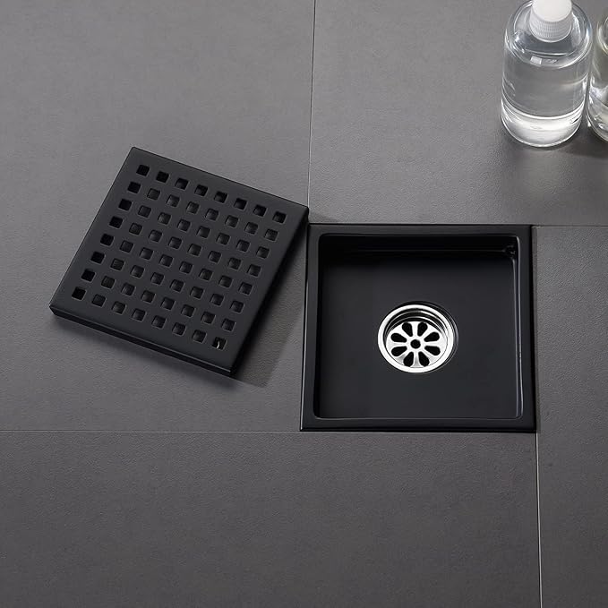 6 Inch Shower Drain Brushed Gold with Adjustable Shower Drain Base Flange SUS304 Stainless Steel Floor Drain Cover Removable Mesh Grille