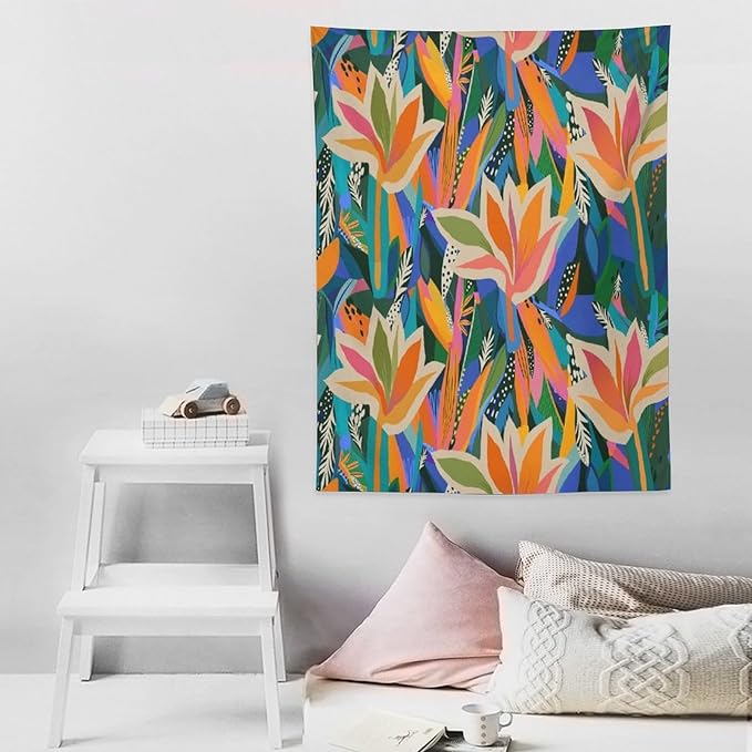 ICMOLYYENLO Boho Green Leaves Tapestry, Mid Century Abstract Tropical Palm Leaves Modern Minimalist Geometric Wall Hanging, Neutral Home Decor Art for Living Room Bedroom Dorm 40x60 Inch