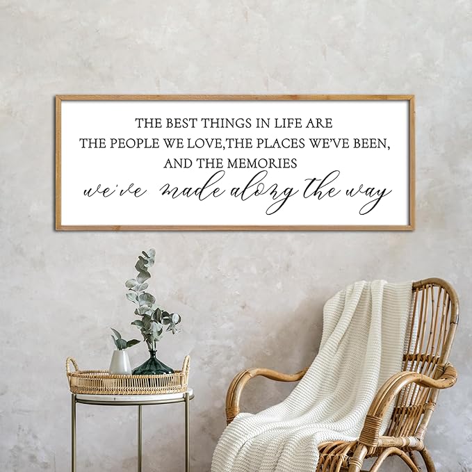 The Best Things in Life Wall Decor Sign 40 x 15 Inch Memories Inspirational Quotes Wood Framed Family Entryway Living Room Home Wall Art for Farmhouse Bedroom Room (Wood)
