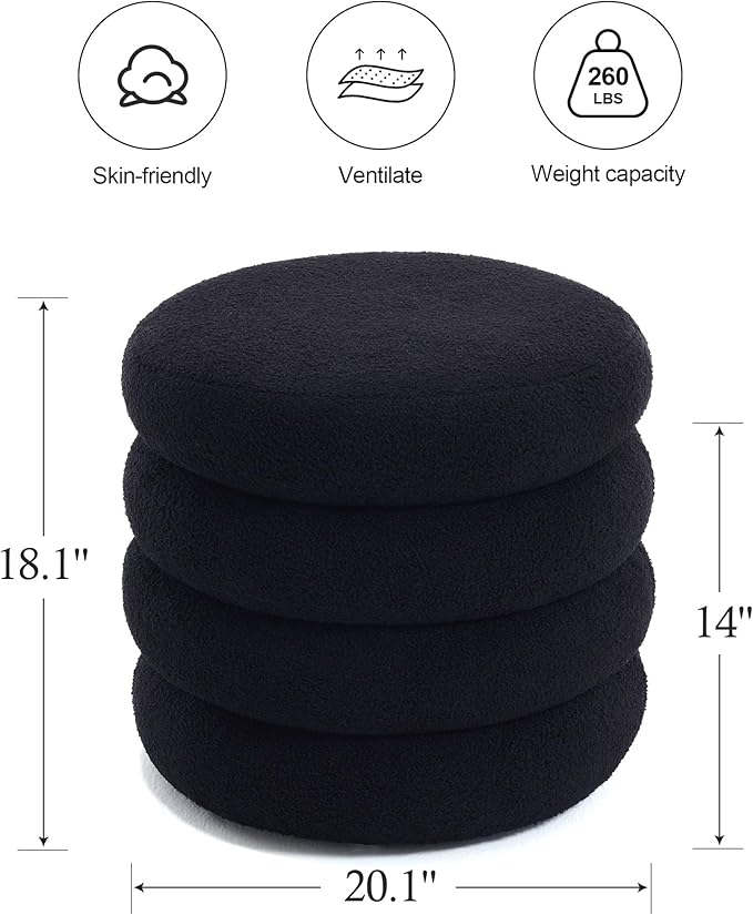 ONEVOG Sherpa Storage Ottoman, Foot Rest Stool Seat for Living Room, Black Vanity Foot Pouf, Tufted Footstool with Removable Lid for Dorm, Bedroom