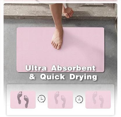 Pink Bath Mat, Bathroom Rugs Non Slip Washable Thin Absorbent Quick Dry Bath Mat Fits Under Door Bathroom Floor Mat Perfect for Bath, Shower, or Sink 20"x30" Pink
