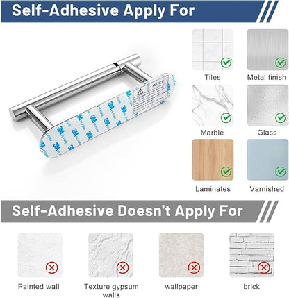 Self Adhesive Chrome Toilet Paper Holder, SUS304 Stainless Steel Toilet Roll Holder, Double Base Paper Towel Holder Wall Mount No Drilling for Bathroom, Kitchen, Washroom