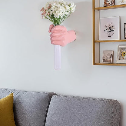Pink Wall Sculpture,Wall Art Bedoroom,Hand Vase,Funky Flower Vase Decorations,Unique Wall Statue,Home Decor Art