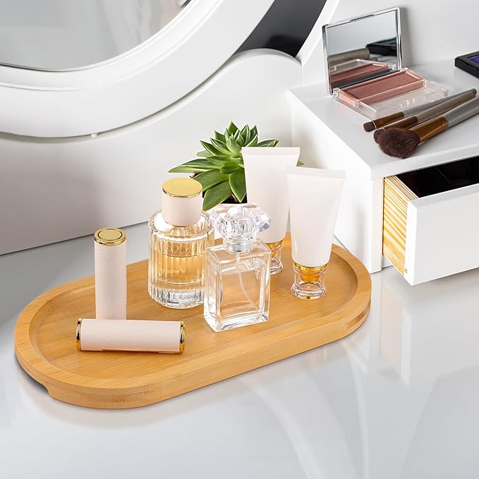 Bamboo Vanity Tray 11.4x6.4 inches, Decorative Vanity Tray for Bathroom Countertop Toilet Tank Farmhouse, Gold