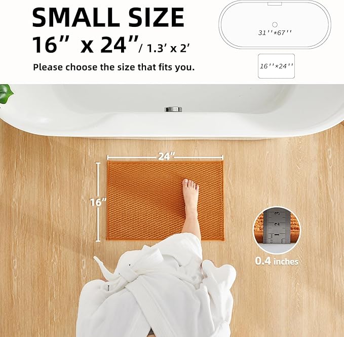 Bathroom Rugs Non Slip Washable, Super Absorbent Thin Bath Mat Small Quick Dry Low Pile Bathroom Rug, Orange 16"x24"