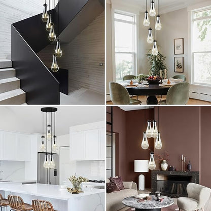 Bronze 5 Light Raindrop Chandeliers, Black Cluster Pendant Light Teardrop Dining Room Light Fixture Pendant Lights Kitchen Island, Hanging Ceiling Pendant Lighting for Entryway Living Room