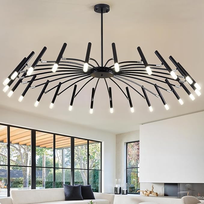 Black Modern Chandelier Large Chandelier Lighting Adjustable Ceiling Pendant Light 24-Light Pendant Light Fixtures for Living Room Dining Room