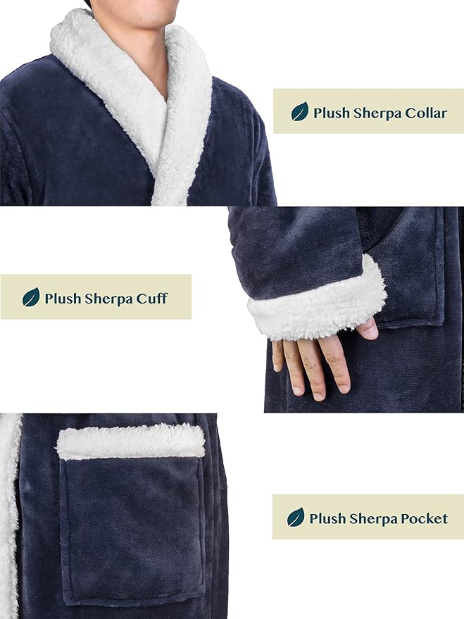 PAVILIA Mens Soft Robe | Warm Fleece Robes for Men, Soft Spa Bathrobe with Shawl Collar and Pockets