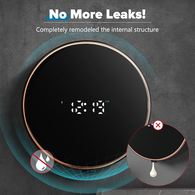 Automatic Soap Dispenser Foam Bathroom: Wall Mount Rechargeable Touchless Adjustable Auto Smart Electric Plastic Black Foaming Soap Dispenser with Clock - Kitchen - Hand Dish Lotion Couple Kids