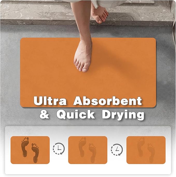 Bathroom Mat Quick Dry, Bathroom Rugs Non Slip Washable Thin Absorbent Bath Mat Fits Under Door Bathroom Floor Mat Perfect for Bath, Shower, or Sink 36"x48" Orange