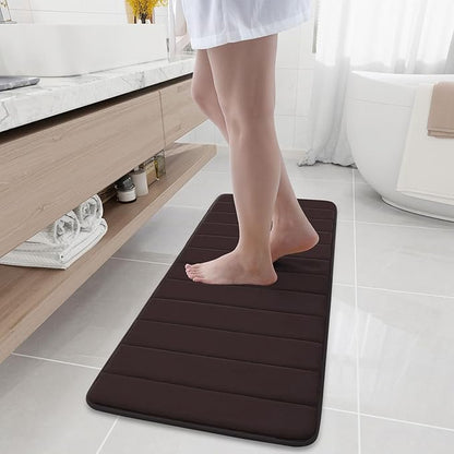 Buganda Memory Foam Bath Mat, 47" x 17", Ultra Soft and Non-Slip Bathroom Rugs, Water Absorbent and Machine Washable Bath Rug Runner for Bathroom, Shower, and Tub, Brown