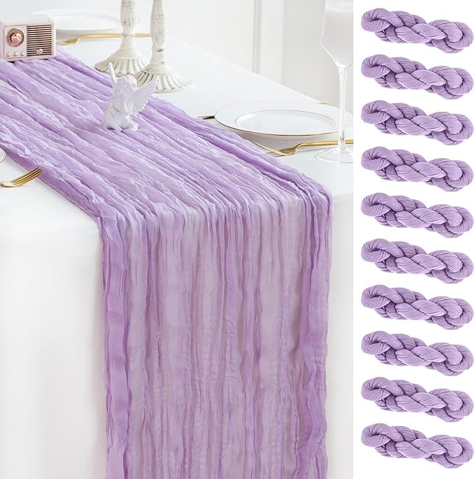 Sioloc 10 Pack Lilac Purple Lavender Cheesecloth Table Runner Fall Autumn Decor for Home 10ft Table Cloth for Tea Wedding Birthday Party Baby Bridal Shower Halloween Thanksgiving