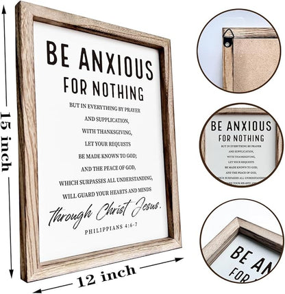 Christian Wooden Wall Signs, Farmhouse Home Decor, Christian Hanging Decor, Living Room Decors, Framed Wall Plaque Sign 15 * 11.5 inches, Be Anxious for Nothing Sign