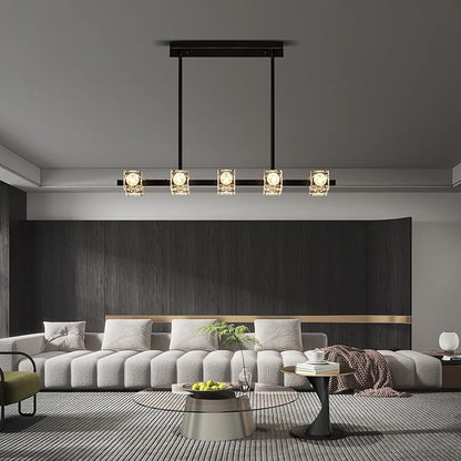 Dining Room Light Fixture,Modern Crystal Chandeleirs Semi Flush Mount Ceiling Light Fixture,Black Metal Crystal Pendant Light for Kitchen Island Farmhouse Dining Room,Living Room (10-Lights)